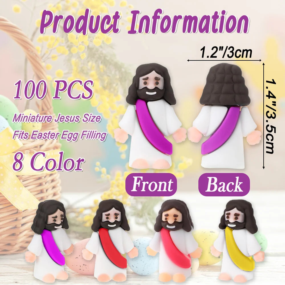 100 Pack Mini Jesus Figurines Bulk Little Jesus Figures Toys Religious Jesus Doll Christ Savior Tiny Jesus for Church Hide Thanksgiving Day Sunday School Craft Baptism Gift(Vibrant Colors)