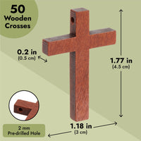 50 Pack Bulk Small Cross Set for Crafts, Wooden Cross Charms for Christian Baptism, Easter, First Communion, Rosary (1 X 2 In)