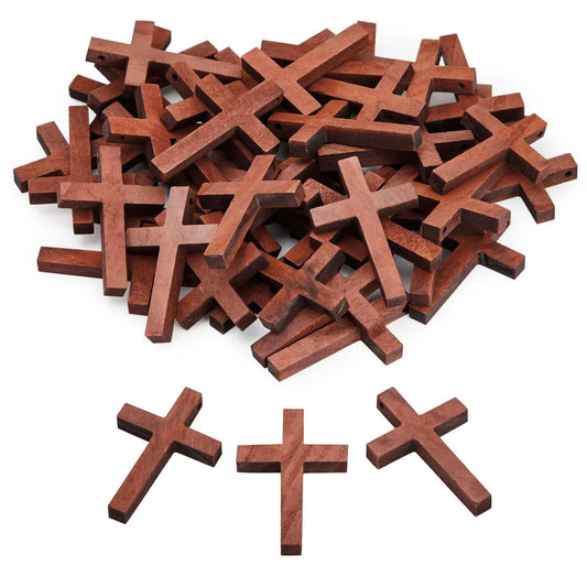 50 Pack Bulk Small Cross Set for Crafts, Wooden Cross Charms for Christian Baptism, Easter, First Communion, Rosary (1 X 2 In)